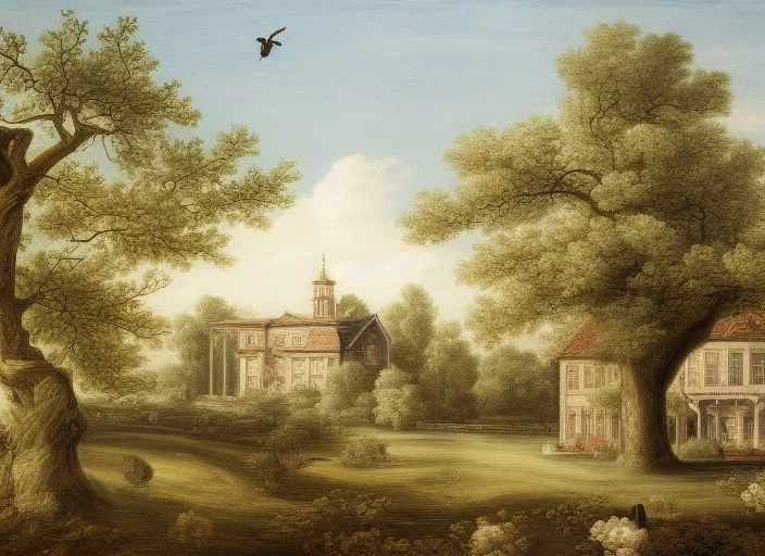 34791-1585675649-White country house in the rococo style, blossom trees, birds, highly detailed,.webp